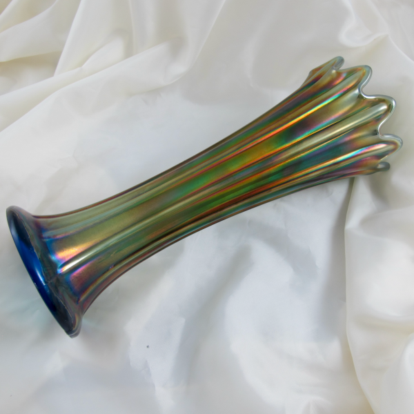 Antique Northwood Sapphire Blue Thin Rib Carnival Glass Vase