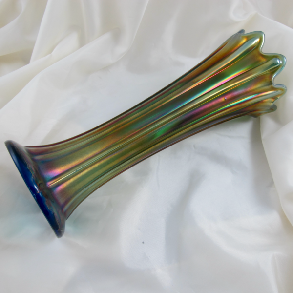 Antique Northwood Sapphire Blue Thin Rib Carnival Glass Vase