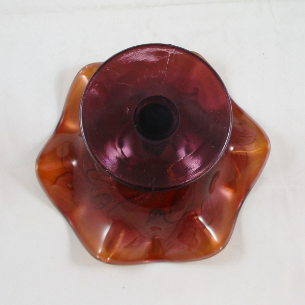 Antique Fenton Amethyst Iris Carnival Glass Compote