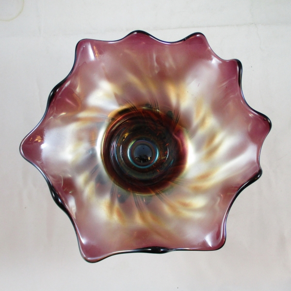 Antique Westmoreland Leaf Swirl Amethyst Carnival Glass Compote
