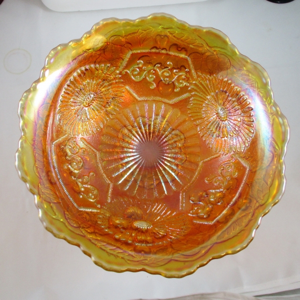 Antique Fenton Marigold Mikado Carnival Glass Round Fruit Compote