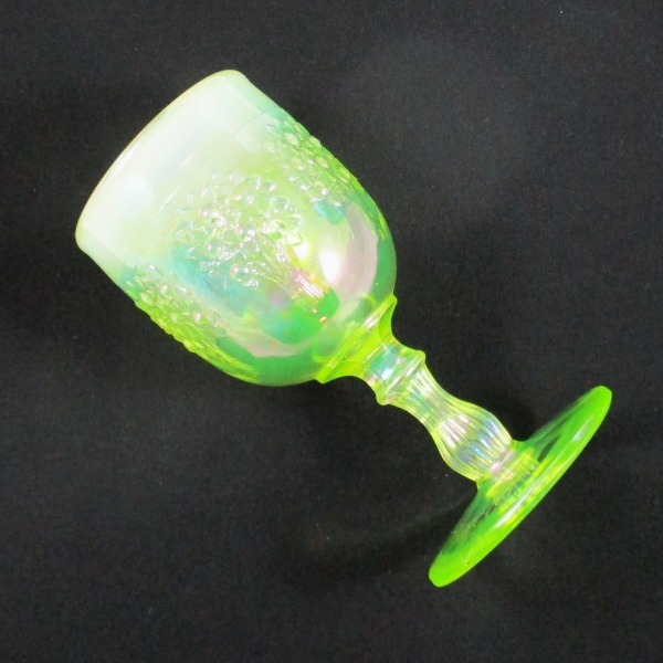 Fenton Vaseline Opal Orange Tree Carnival Glass Goblet 2001