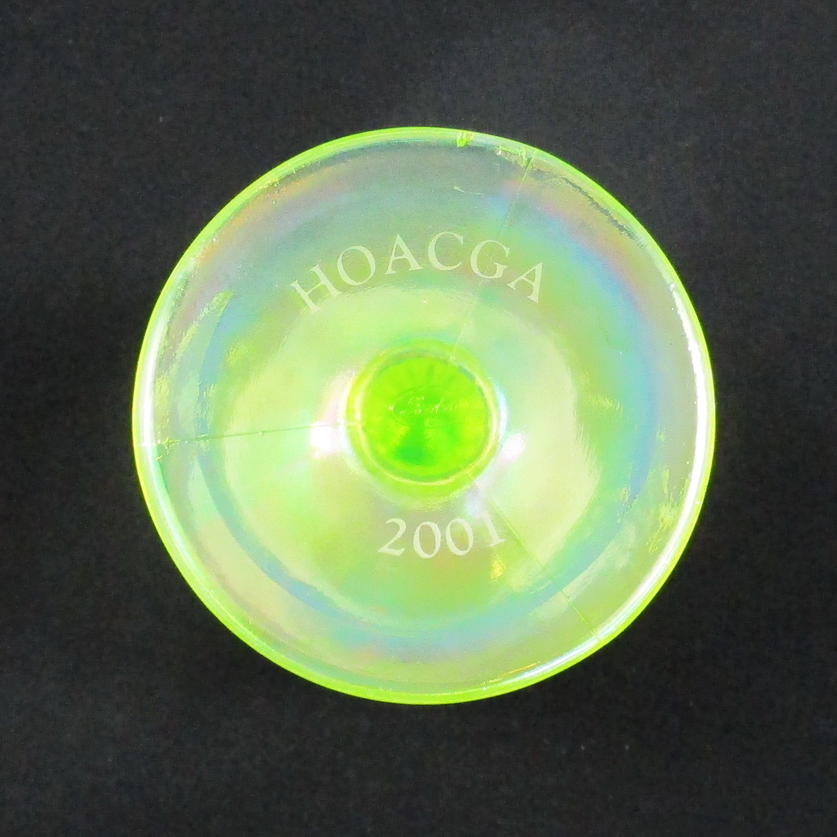 Fenton Vaseline Opal Orange Tree Carnival Glass Goblet 2001 Fenton Vaseline Opal Orange Tree Carnival Glass Goblet 2001