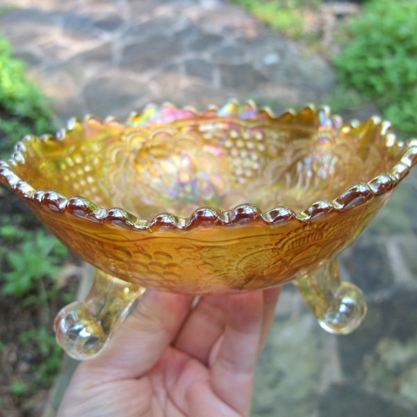 Antique Fenton Lotus & Grape Marigold Carnival Glass Bowl