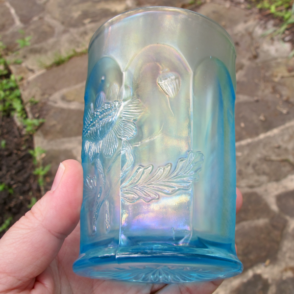 Antique Northwood Ice Blue Oriental Poppy Carnival Glass Tumbler