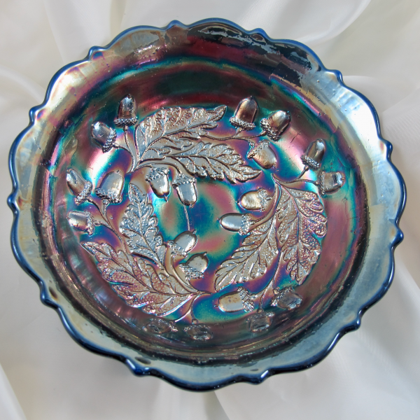 Antique Fenton Blue Acorn Carnival Glass ICS Bowl