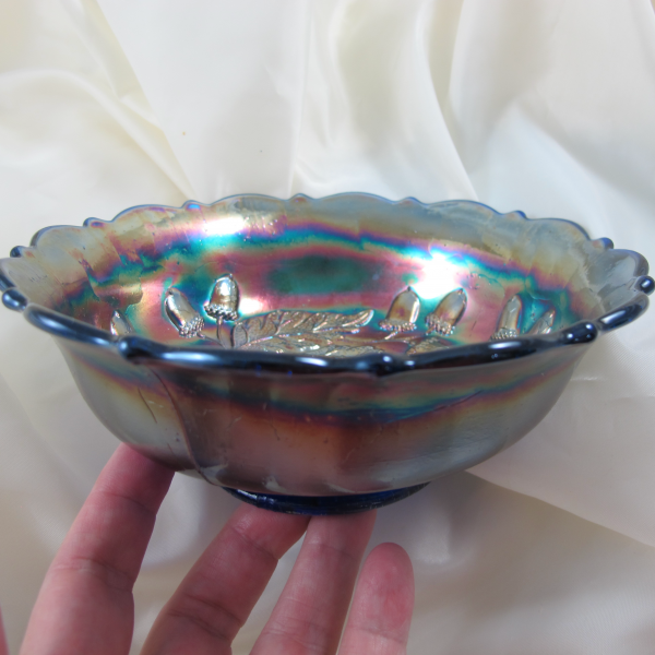 Antique Fenton Blue Acorn Carnival Glass ICS Bowl