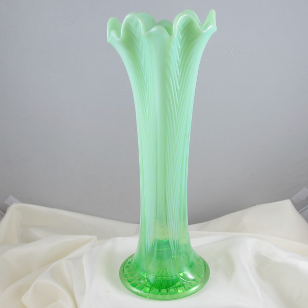 Antique Northwood Feathers Green Opalescent Glass Vase