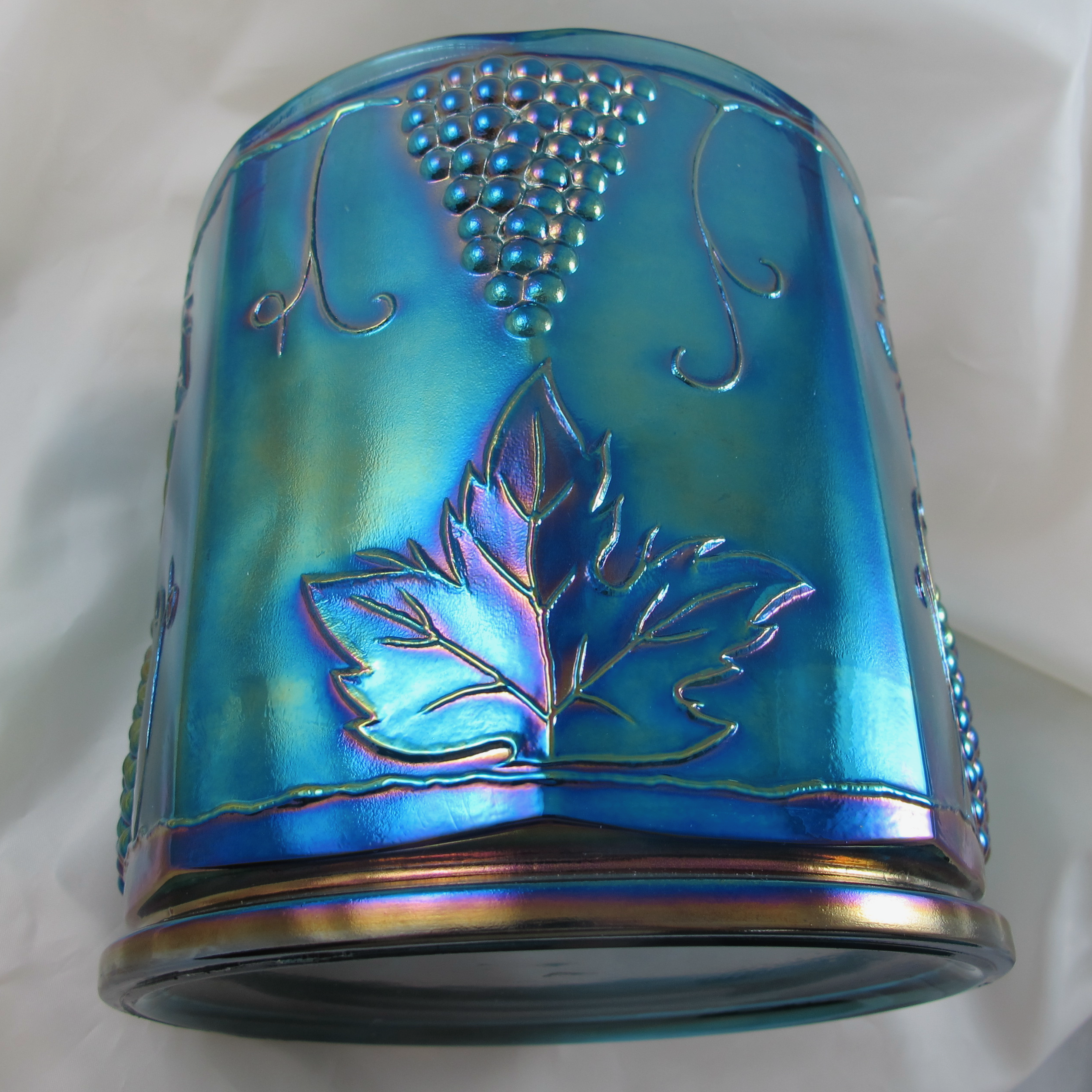 Indiana Blue Carnival Glass Biscuit Jar-blue Iridescent Carnival Glass  Candy Jar-indiana Blue Harvest Grape Carnival Glass Covered Canister 