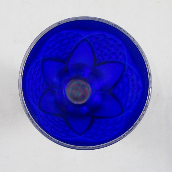 Imperial Blue Kite & Panel Carnival Glass Goblet
