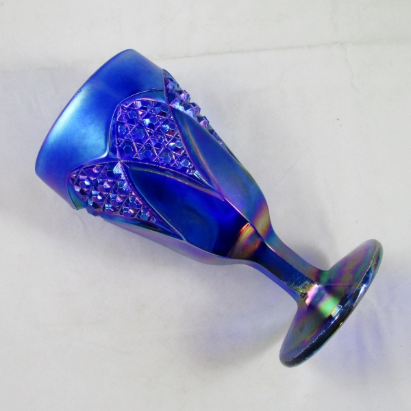 Imperial Blue Kite & Panel Carnival Glass Goblet