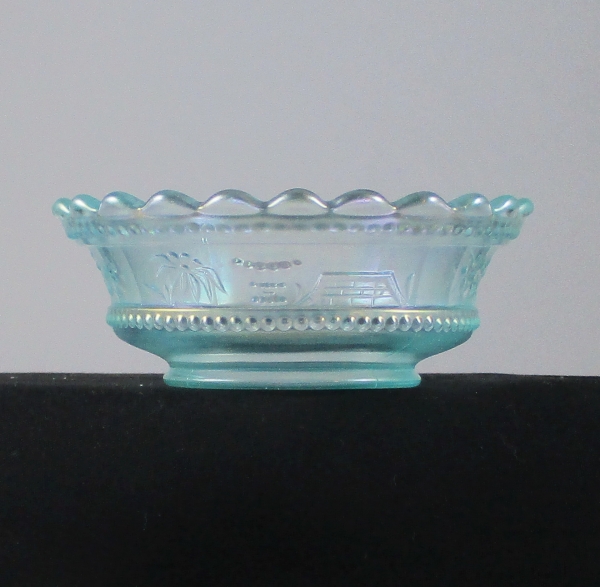 Antique Northwood Peacock at the Fountain Ice Blue Carnival Glass Berry Bowl