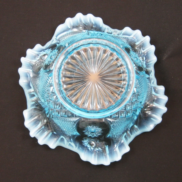 Antique Dugan? Blue Opalescent Glass Scheherazade Bowl