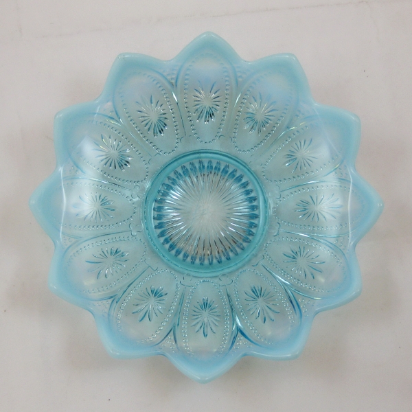 Antique Northwood Blue Opalescent Glass Spoke and Wheels Bowl