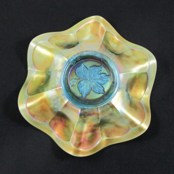 Antique Fenton Vintage Grape Aqua Opal Carnival Glass Bowl