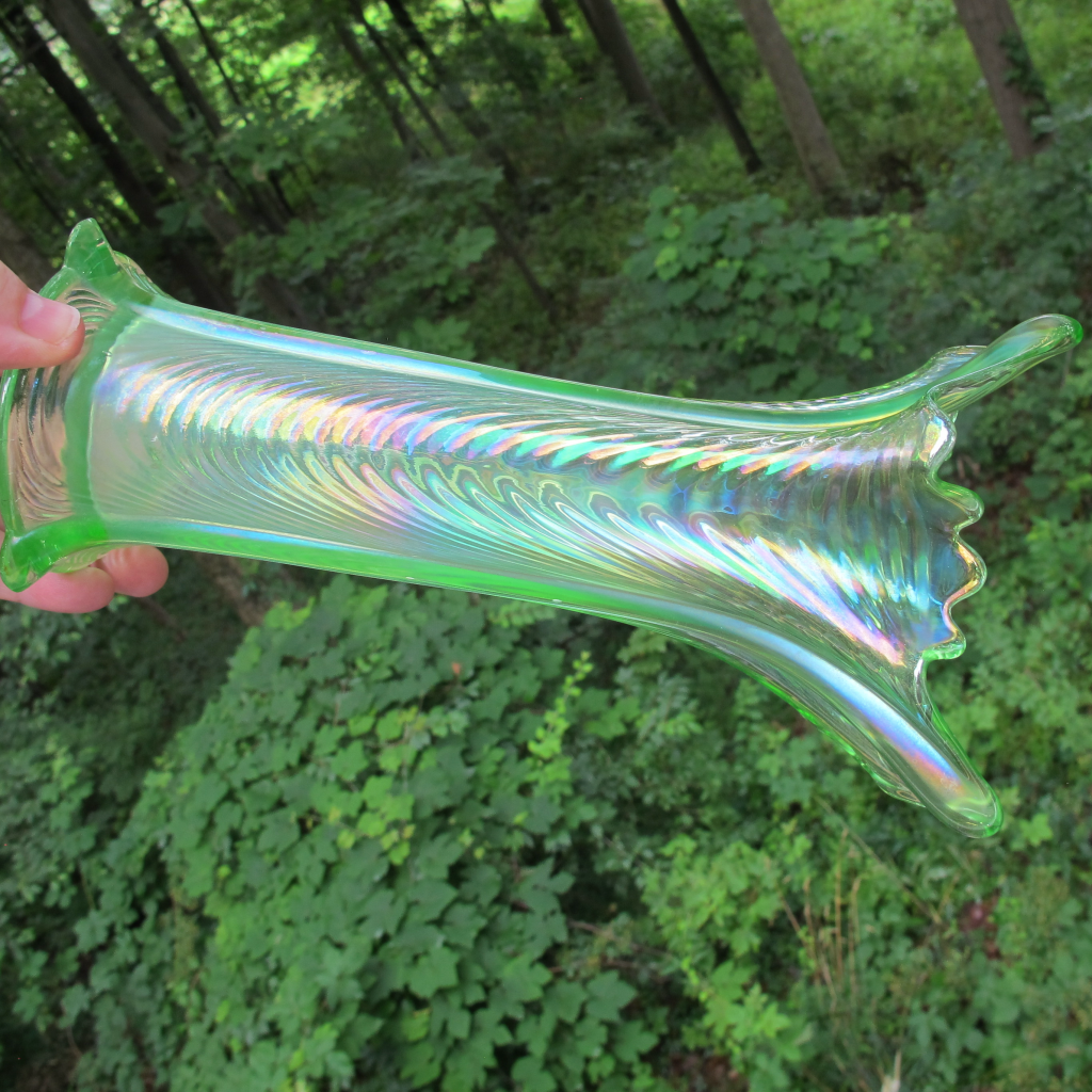 Antique Northwood Ice Green Drapery Carnival Glass Vase - Unusual