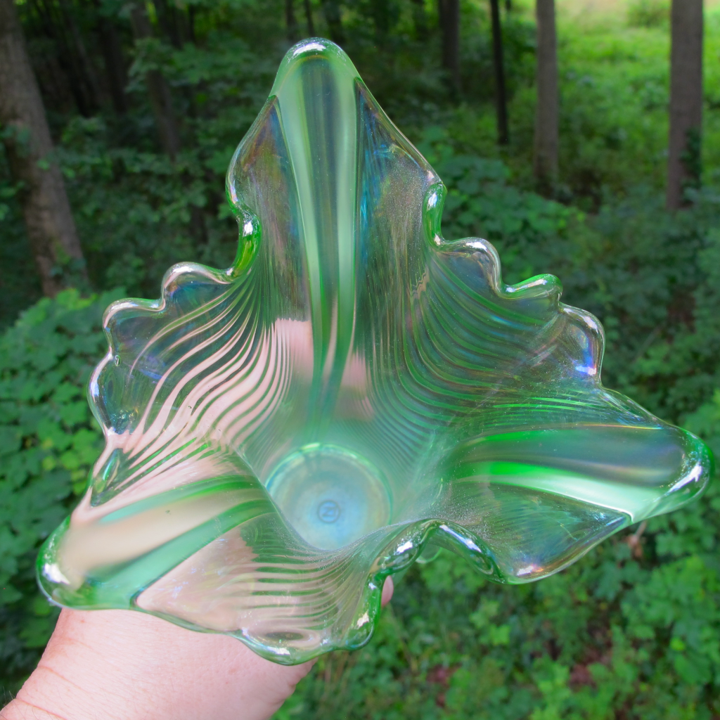Antique Northwood Ice Green Drapery Carnival Glass Vase - Unusual