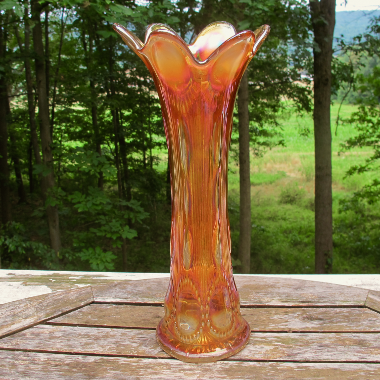 Antique Imperial Marigold Beaded Bullseye Carnival Glass Odd Top Vase