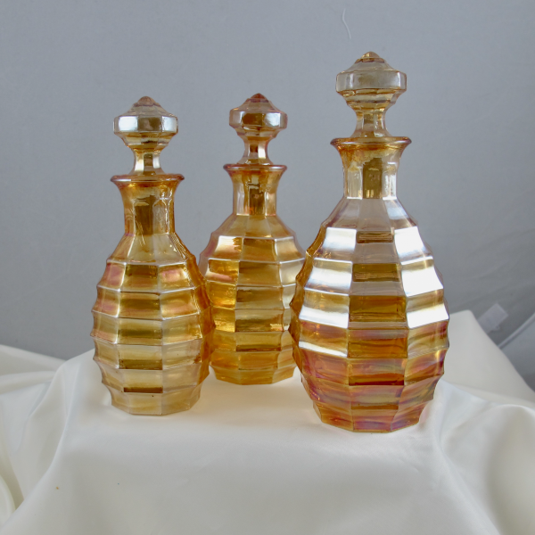Antique Czech Marigold Ribs Carnival Glass Small Perfume Bottle