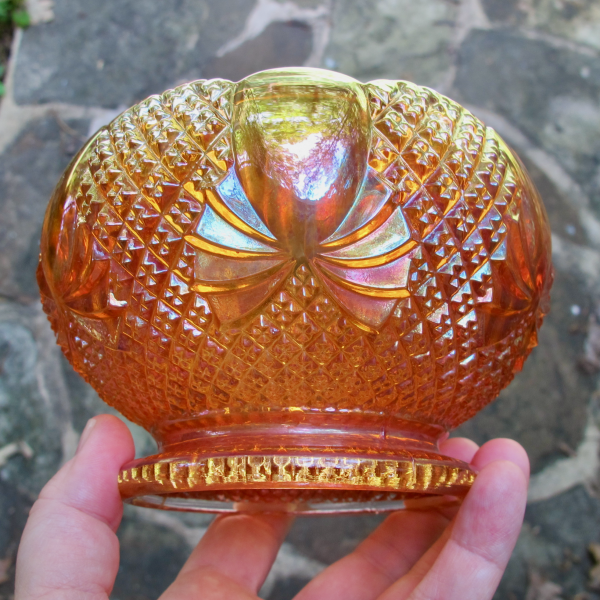 Antique Sowerby Pineapple Pumpkin Marigold Carnival Glass Rose Bowl
