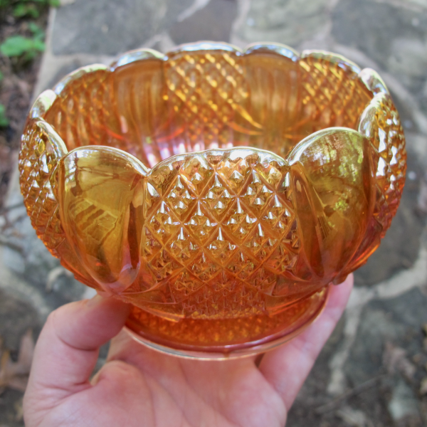 Antique Sowerby Pineapple Pumpkin Marigold Carnival Glass Rose Bowl