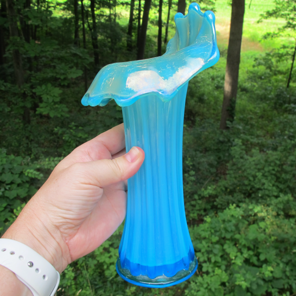 Antique Westmoreland Blue Opal Corinth Carnival Glass JIP Vase Opalescent