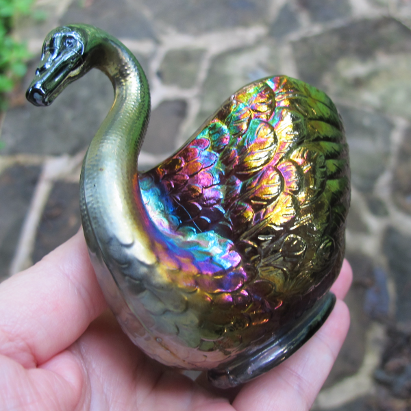 Antique Dugan Diamond Amethyst Swan Carnival Glass Swan