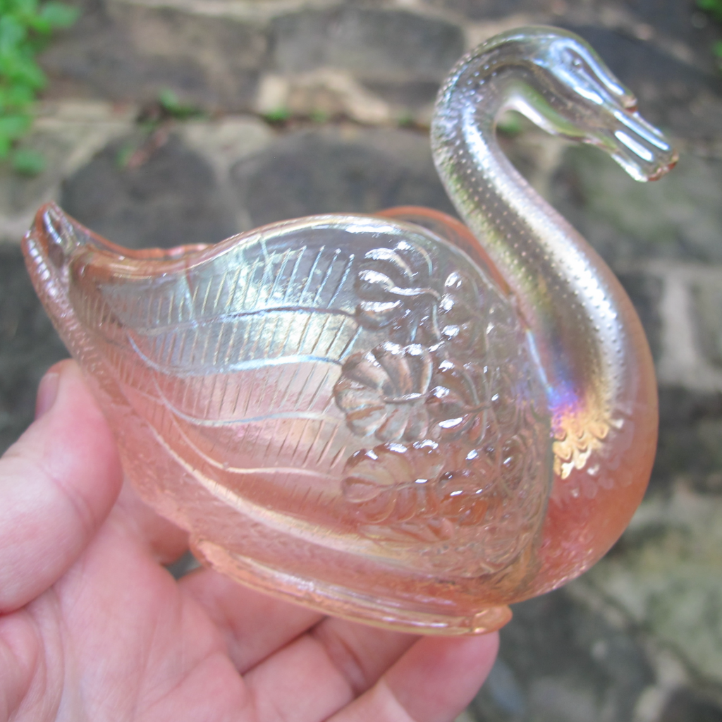 Antique Fenton Pink Carnival Glass Pastel Swan Salt Carnival Glass