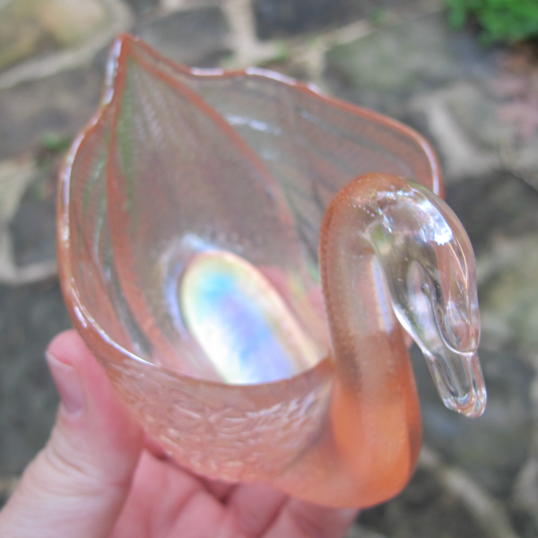 Antique Fenton Pink Carnival Glass Pastel Swan Salt