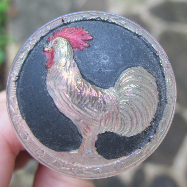 Antique "Rooster" Painted White Carnival Glass Hatpin
