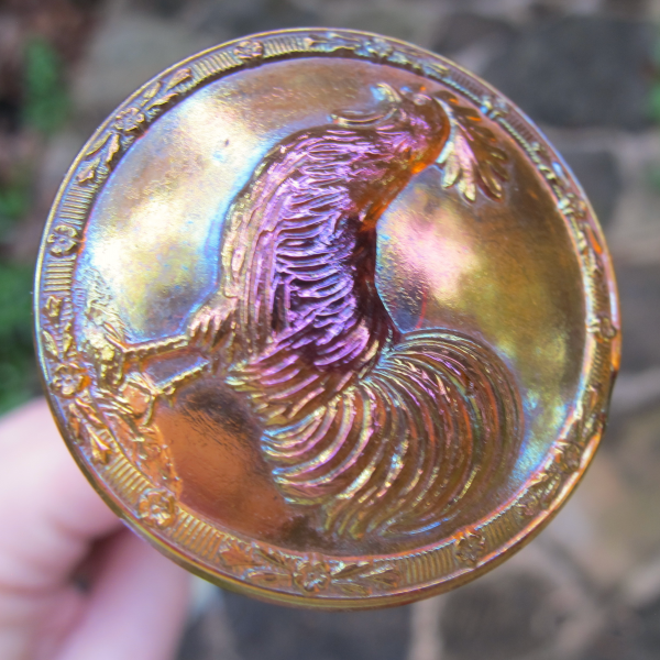 Antique "Rooster" AMBER Carnival Glass Hatpin