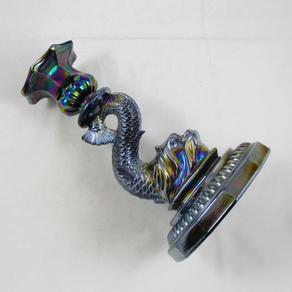 AA Imports Dolphin Black Amethyst Carnival Glass Candlesticks