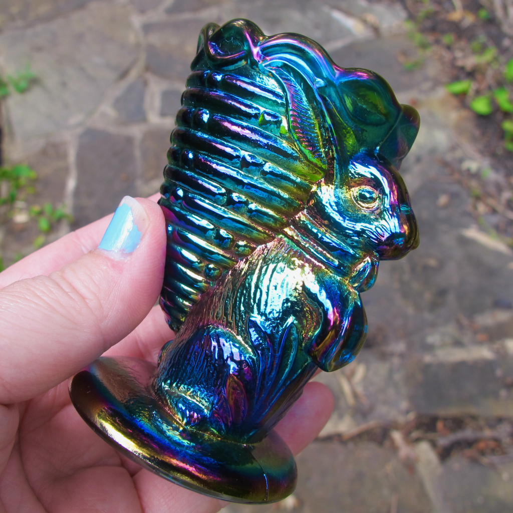 Robert Hansen Sapphire Blue Rabbit and Basket Carnival Glass Toothpick ...