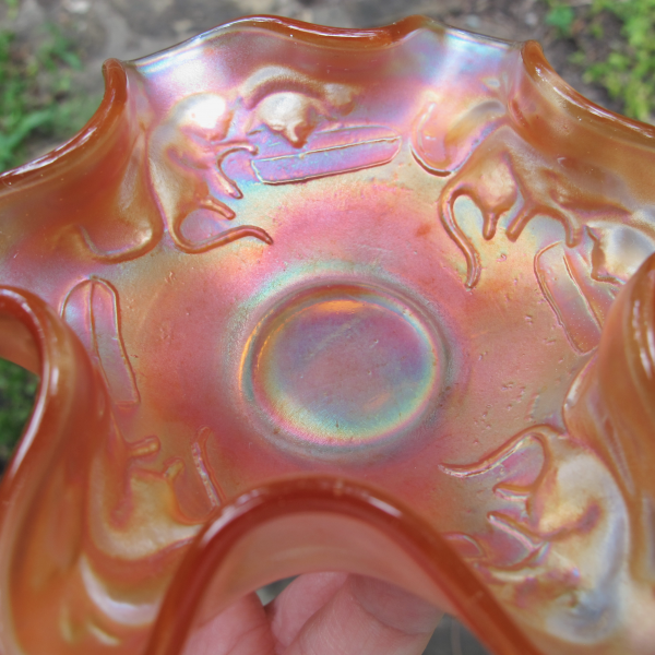 Antique Fenton Kittens Marigold Carnival Glass Six-Ruffled Bowl