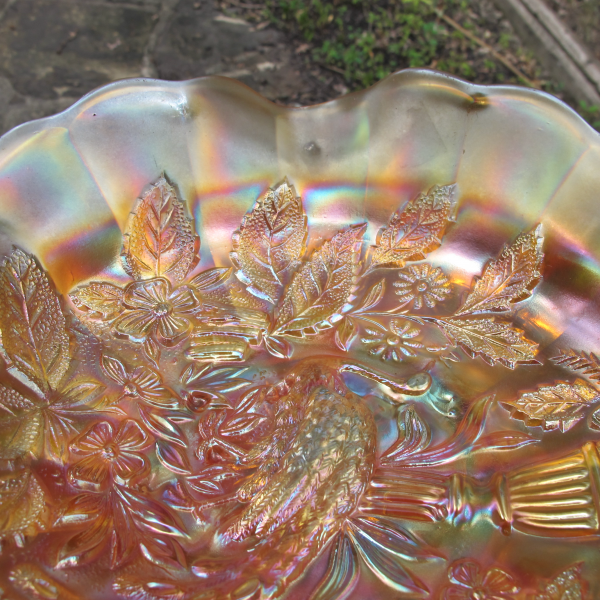 Antique Millersburg Peacock & Urn Marigold Carnival Glass Large Bowl