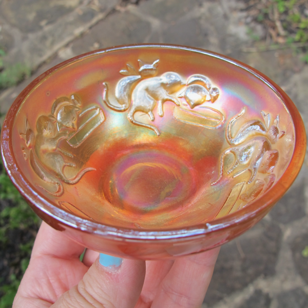 Antique Fenton Kittens Marigold Carnival Glass Cereal Bowl