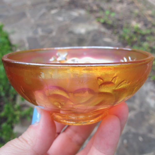 Antique Fenton Kittens Marigold Carnival Glass Cereal Bowl