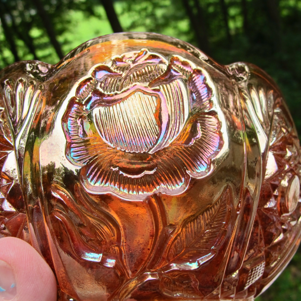 Antique Eda Brockwitz Rose Garden Marigold Carnival Glass Bowl