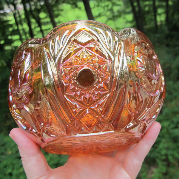 Antique Eda Brockwitz Rose Garden Marigold Carnival Glass Bowl