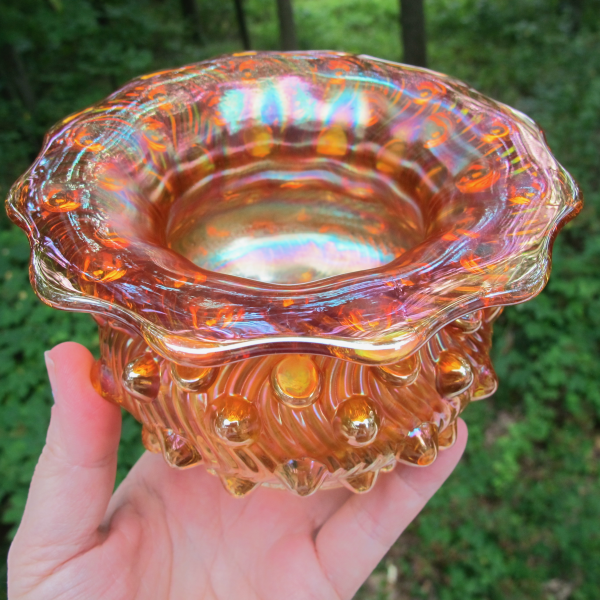 Antique Millersburg Marigold Swirled Hobnail Carnival Glass Spittoon