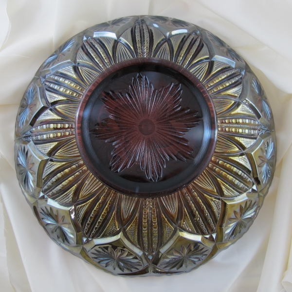 Antique Millersburg Fleur de Lis Amethyst Carnival Glass Round Bowl