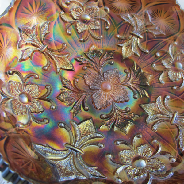 Antique Millersburg Fleur de Lis Amethyst Carnival Glass Round Bowl