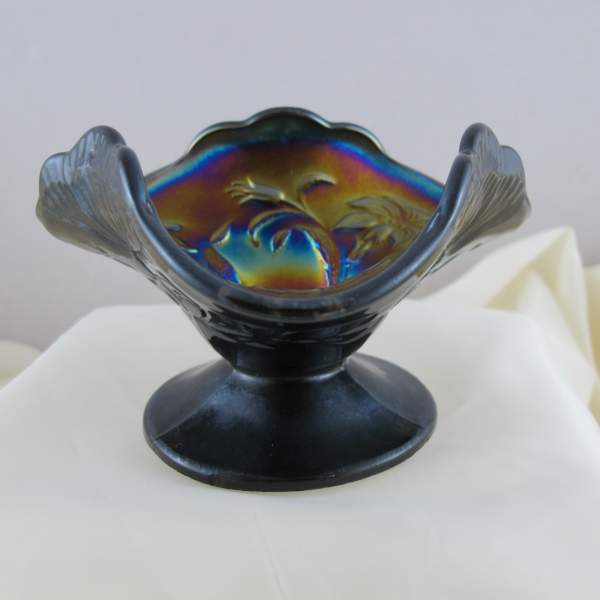 Antique Dugan Amaryllis Amethyst Carnival Glass Tri-Corner Compote