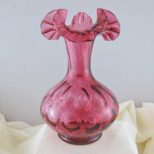 Vintage Fenton Inverted Coin Dot Cranberry Glass Vase - Ruby Overlay