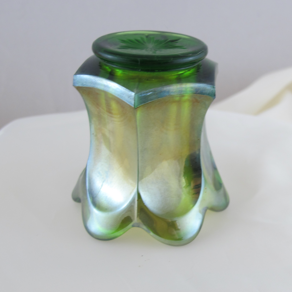 Antique Imperial Flute Green Carnival Glass Toothpick Holder Carnival
