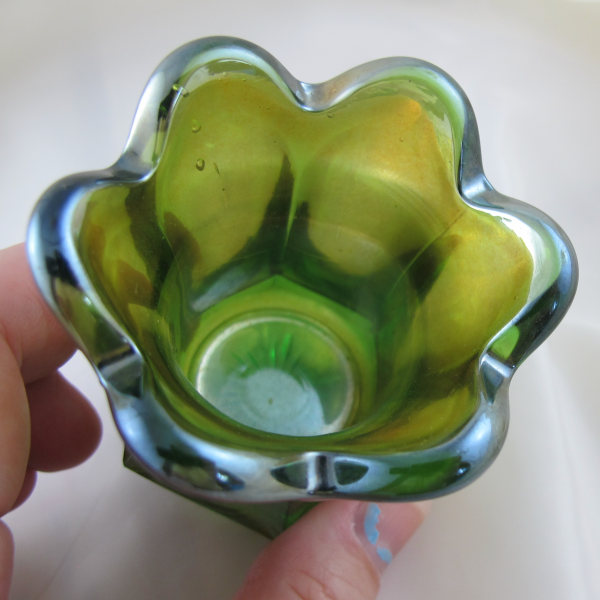 Antique Imperial Flute Green Carnival Glass Toothpick Holder