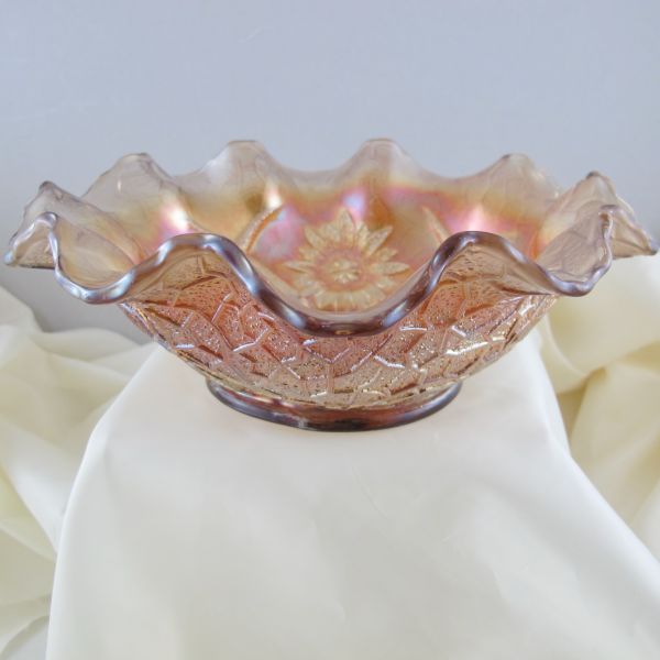 Antique Dugan Four Flowers Lavender Carnival Glass Bowl - RARE