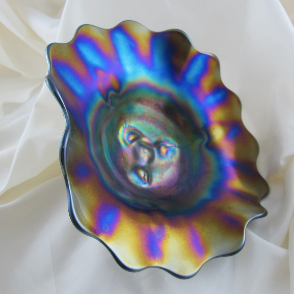 Antique Northwood Leaf & Beads Amethyst Carnival Glass Flared Candy