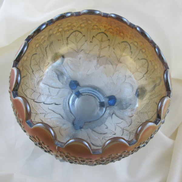 Antique Fenton Fenton’s Flowers Smoky Blue Carnival Glass Rose Bowl – RARE COLOR!