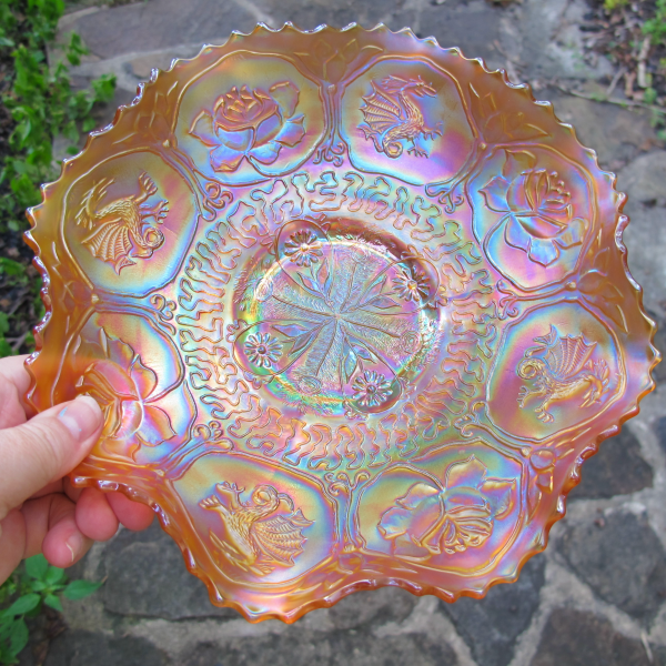 Antique Fenton Dragon & Lotus Marigold Carnival Glass Bowl - PINK!